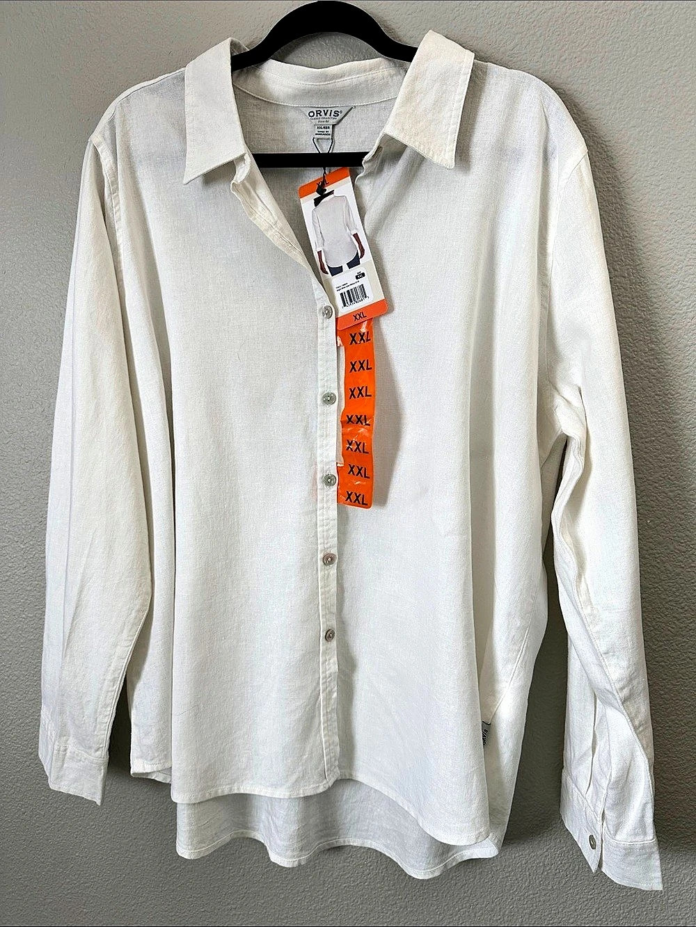 Orvis Long Sleeve Linen. Rayon  Blend Top White XXL NWT